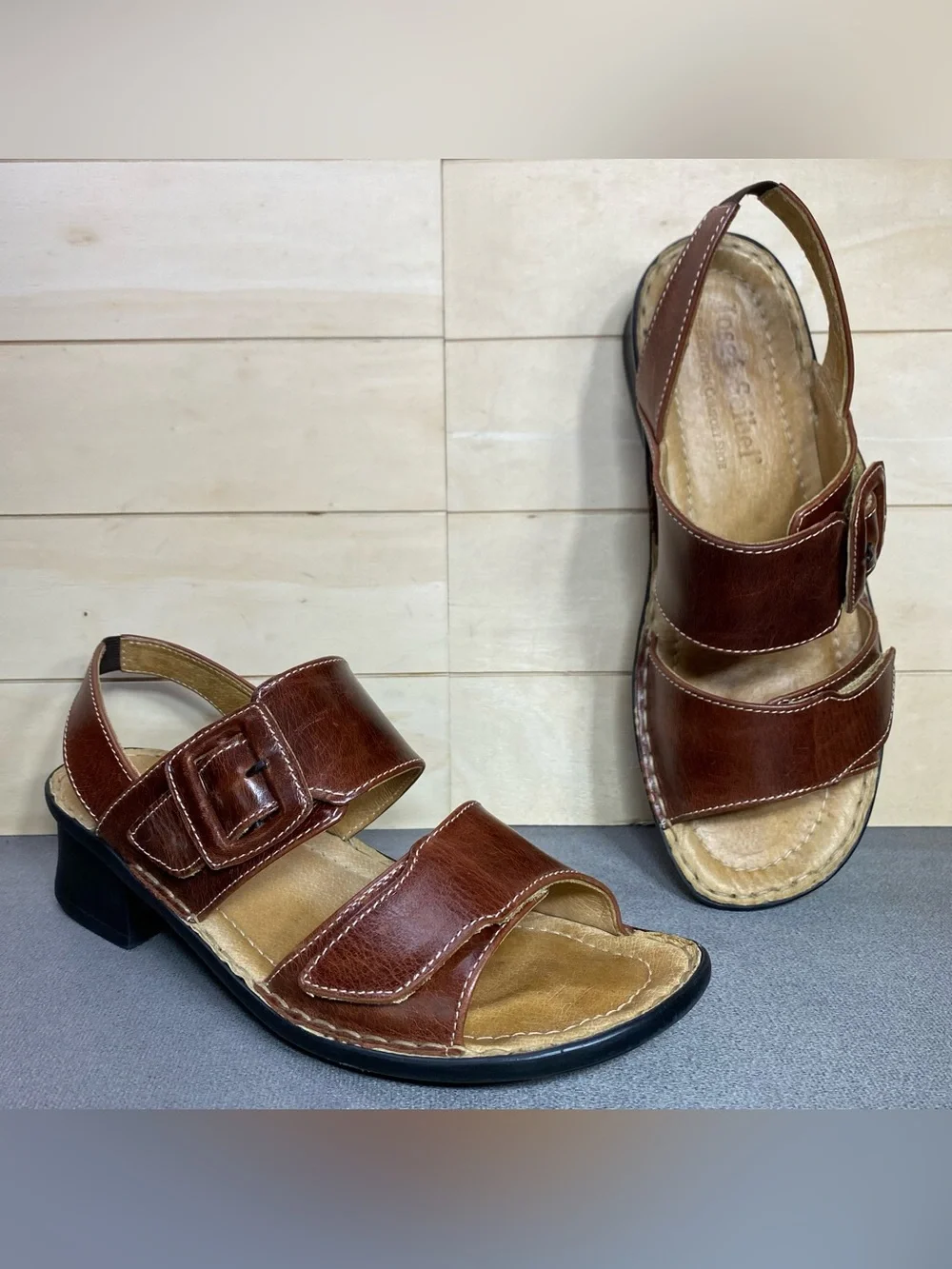 Josef Seibel Sandals Brown Leather Women's Size 7.5 Shoes EU38 Adjustable